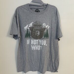 Licensed Smokey The Bear Large Gray Short Sleeve Forest Fire Prevention T-Shirt